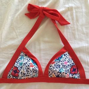 Boden Bikini Swim Suit Top Red Floral Print New XS